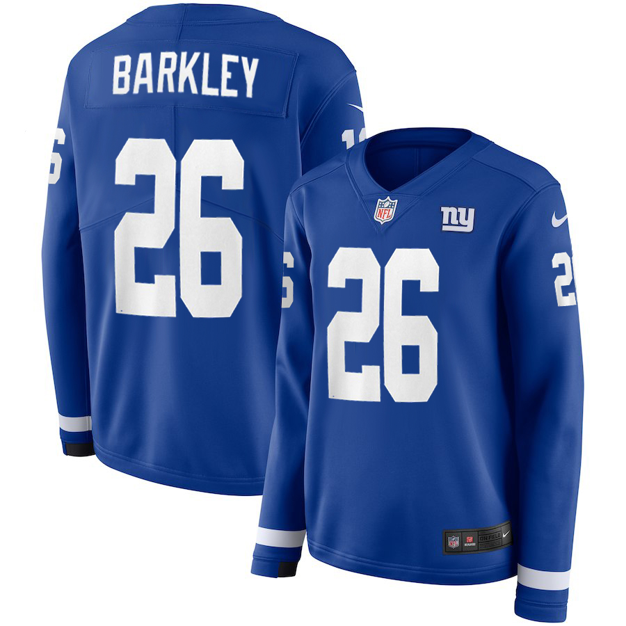 Women New York Giants #26 Barkley blue Limited NFL Nike Therma Long Sleeve Jersey->women nfl jersey->Women Jersey